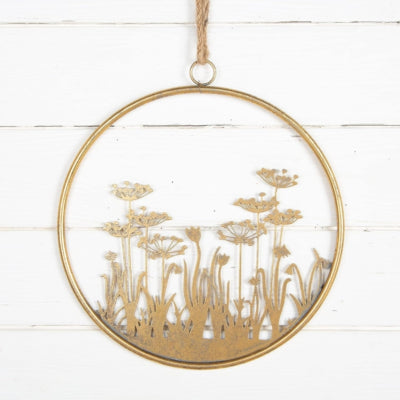 Décoration murale fleurs anneau métal doré 41 cm | 12 pièces