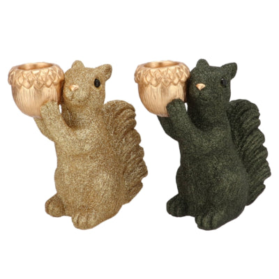 Daan bol en bois courbé Jingle écureuil debout couleur or vert 16 cm 2 assortis | 6 pièces