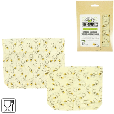 Greenminds sandwich et sacs à sandwich en cire d'abeille 21 cm lot de 2 | 8 pièces