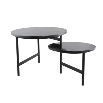 Ptmd table d'appoint waze plateau en marbre noir 60 cm b-choice | 2 pièces