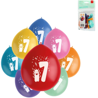 Folat ballons party pop échantillons numéro 7 mélange de couleurs 23 cm 8 pièces | 24 pièces