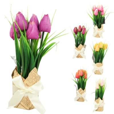 Fleurs artificielles tulipes dans un emballage cadeau 23 cm 6 assortis | 36 pièces