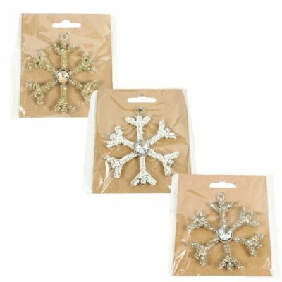 Pendentif perles flocon de neige 8 cm 3 assortis | 24 pièces