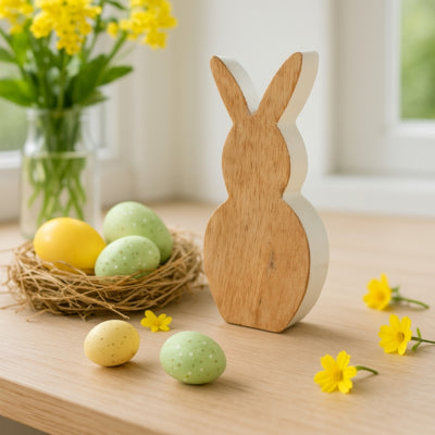Figurine lièvre en bois blanc 23 cm | 18 pièces