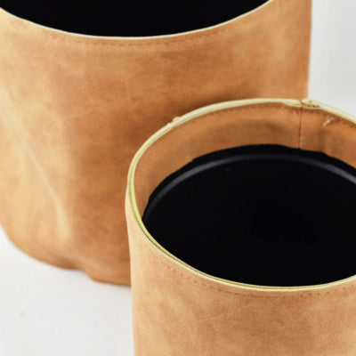 Pot de fleurs aspect cuir marron cognac 21,5 cm lot de 2 | 4 pièces