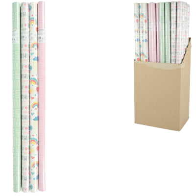 Papier cadeau joyeux anniversaire 200 x 70 cm 4 assortis | 60 pièces