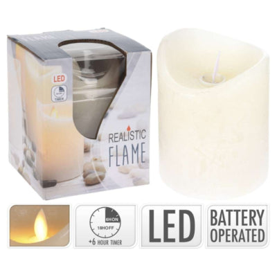Bougie pilier LED flamme mobile sur pile ivoire 10 cm | 12 pièces