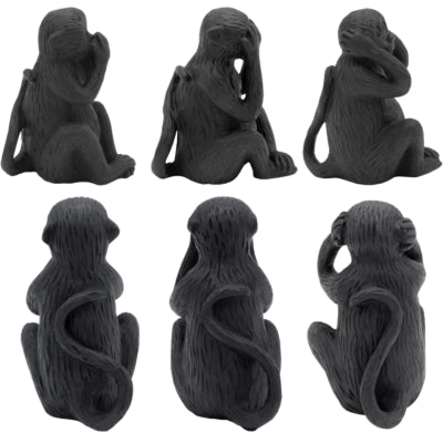 Image singes entendre voir silence noir 12 cm lot de 3 | 24 pièces