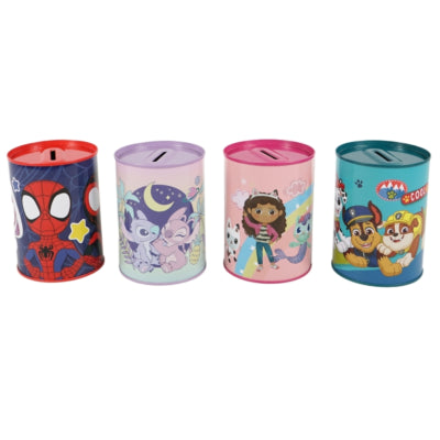 Boîte d'épargne sous licence 10,5 cm 4 assortis | 12 pièces