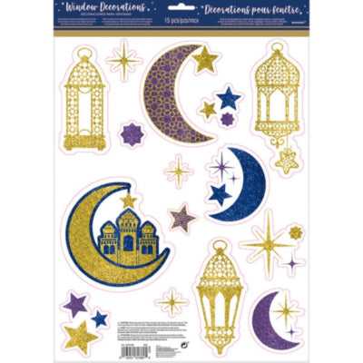 Amscan autocollant de fenêtre paillettes orientales doré 30 x 43 cm | 24 pièces