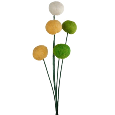 Boules déco sur tige feutrine vert 33 cm lot de 5 | 18 pièces