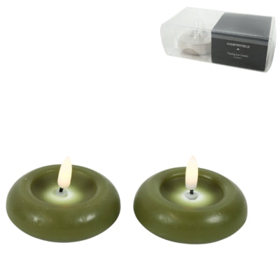 Countryfield LED bougie flottante Lyon effet flamme vert 7,5 cm lot de 2 | 12 pièces