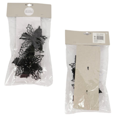 House of seasons fleur artificielle sur clip étoile de Noël pailletée noir 10 cm lot de 2 | 24 pièces