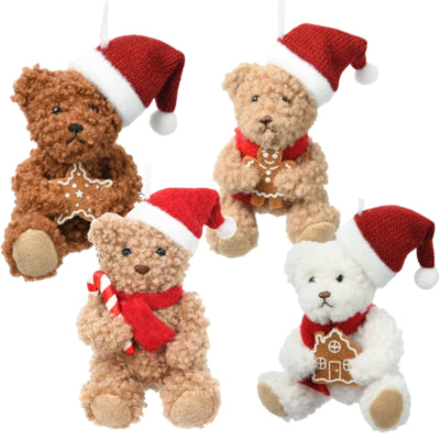 Pendentif Ngk Ours en peluche de Noël 10 cm 4 assortis | 36 pièces