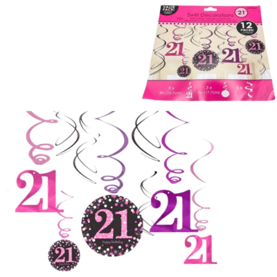 Amscan pendentif spirale joyeux anniversaire 21 ans 61 cm lot de 12 | 48 pièces