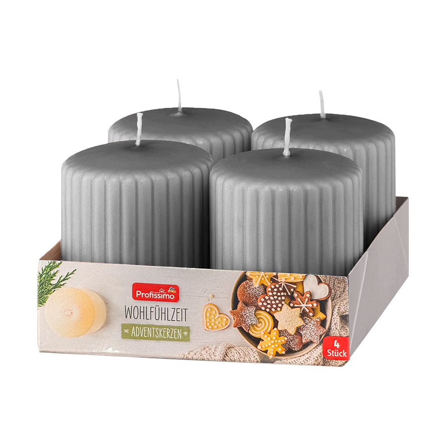 Profissimo bougie pilier nervurée gris métallisé 80 68mm 4 pièces