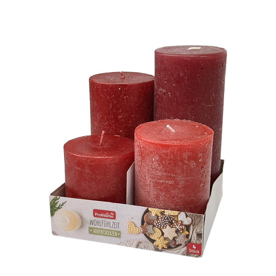 Profissimo bougie pilier rustique métallique set rouge 4 pièces