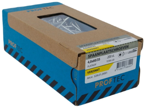 Vis pour panneaux d'aggloméré Proftec vz pk + pointe coupante Torx tx20 ​​​​(+ embout) 4,0x60 36 | 200 pièces - 5206.01.26001
