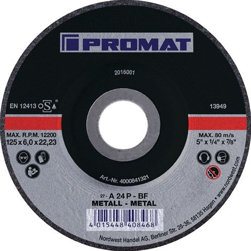 Disque abrasif Promat tecwerk | d125xs6mm | acier plié | trou 22,23 mm - 4000841321
