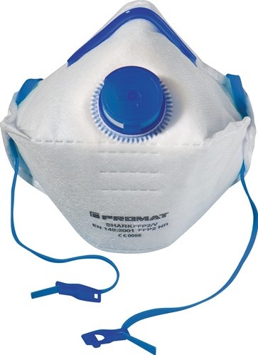 Masque anti-poussière Promat tecwerk | requin ffp2 v | fr 149:2001 + a1:2009 ffp2 nrd | avec valve expiratoire, pliable | 12 pièces. kt-4000370612