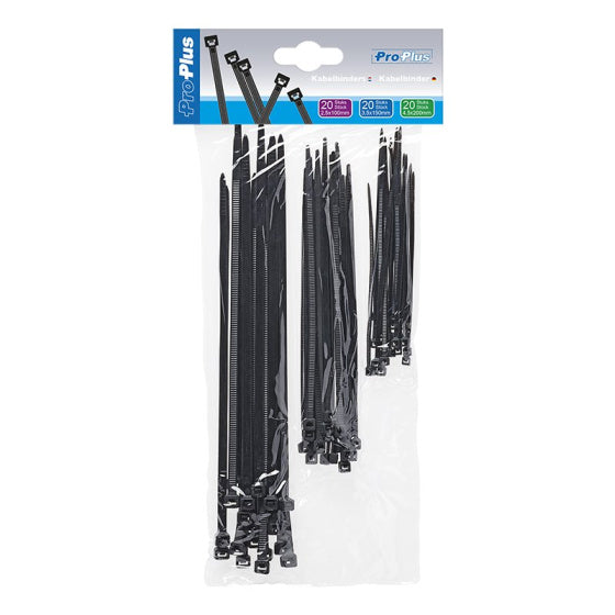PROPLUS Cable Binder Set 60 pièces noires