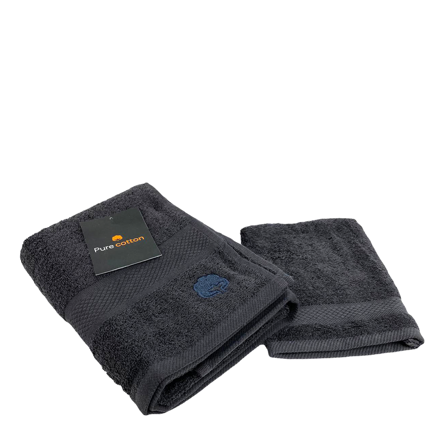 Serviette + gant de toilette pur coton gris foncé