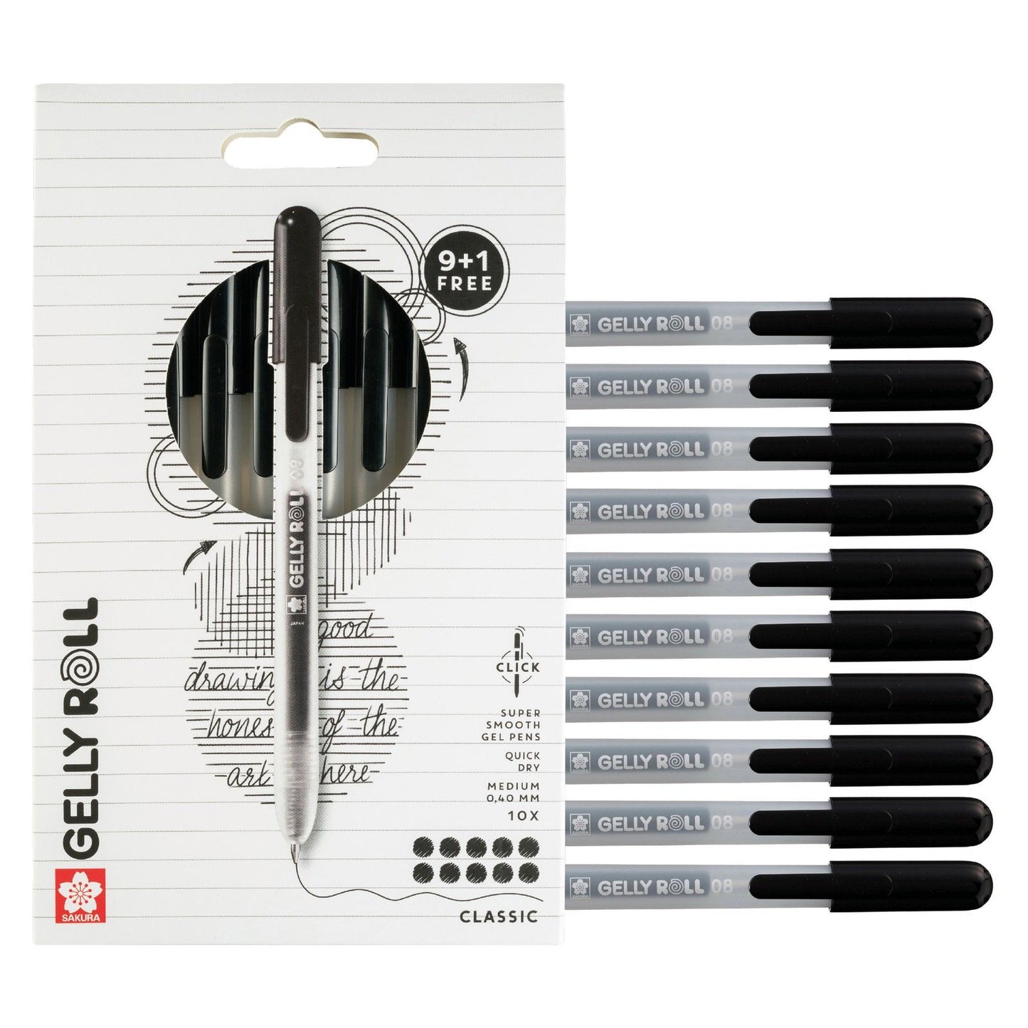 Sakura • gelly roll rétractable classique ensemble noir 10pcs