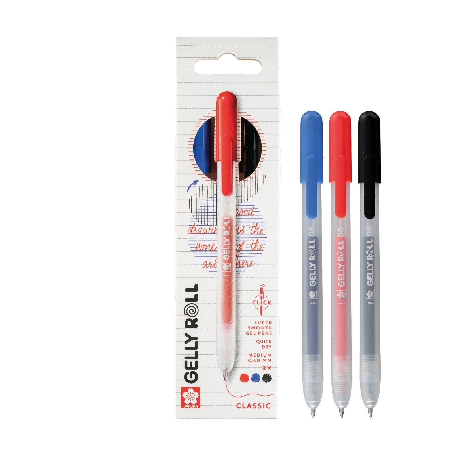 Sakura • gelly roll rétractable classique ensemble rouge bleu noir 3pcs