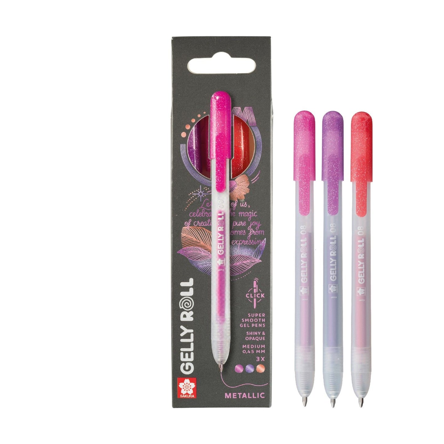 Sakura • ensemble métallique rétractable gelly roll rouge rose violet 3pcs