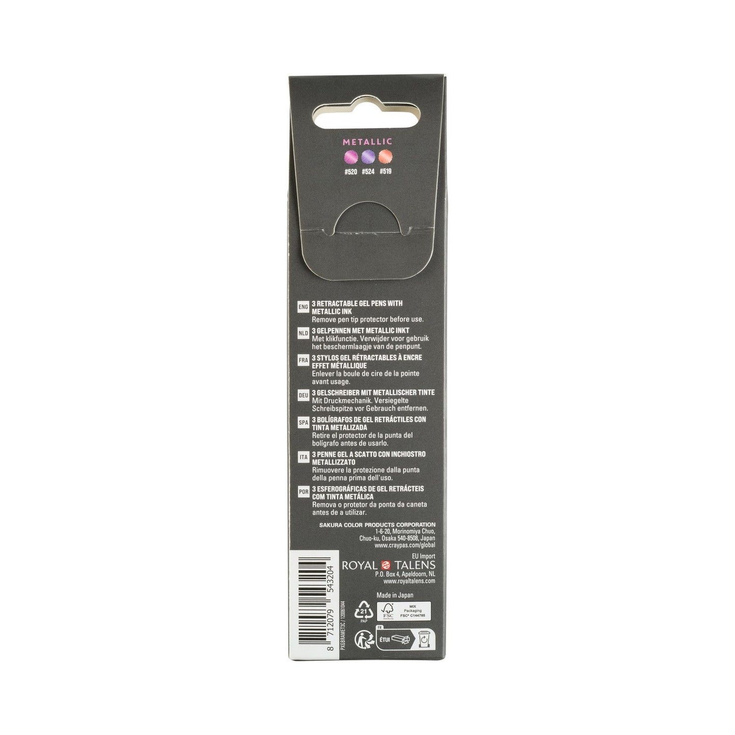 Sakura • ensemble métallique rétractable gelly roll rouge rose violet 3pcs