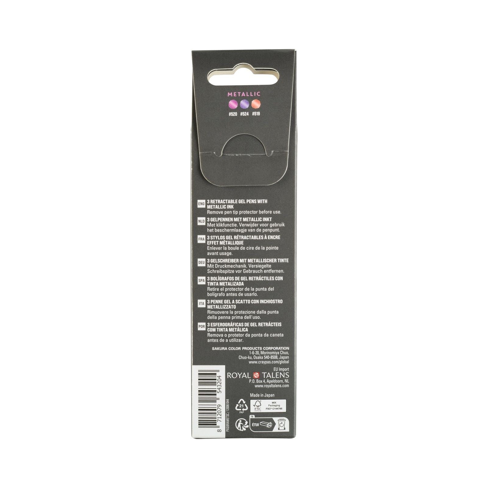 Sakura • ensemble métallique rétractable gelly roll rouge rose violet 3pcs