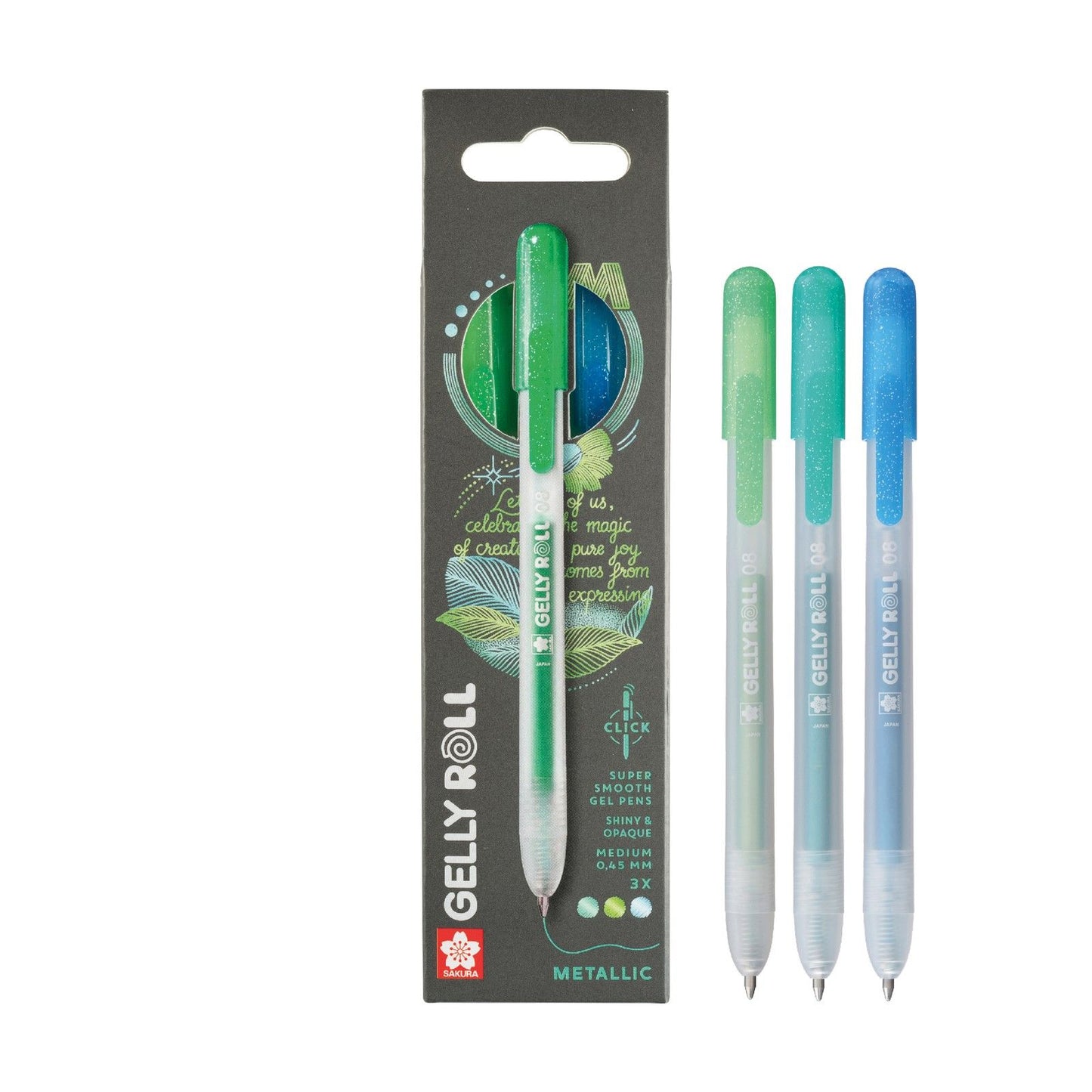 Sakura • ensemble métallique rétractable gelly roll vert émeraude bleu 3pcs