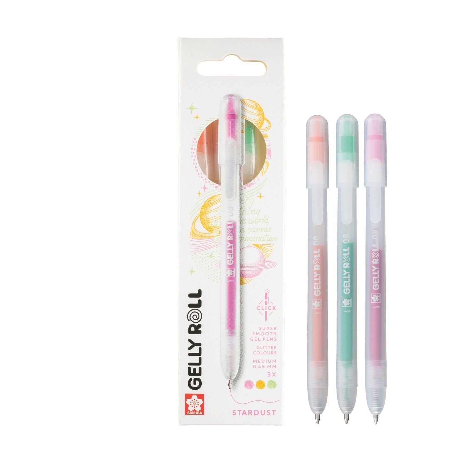 Sakura • ensemble de poussière d'étoile rétractable Gelly Roll orange rose émeraude 3 pièces