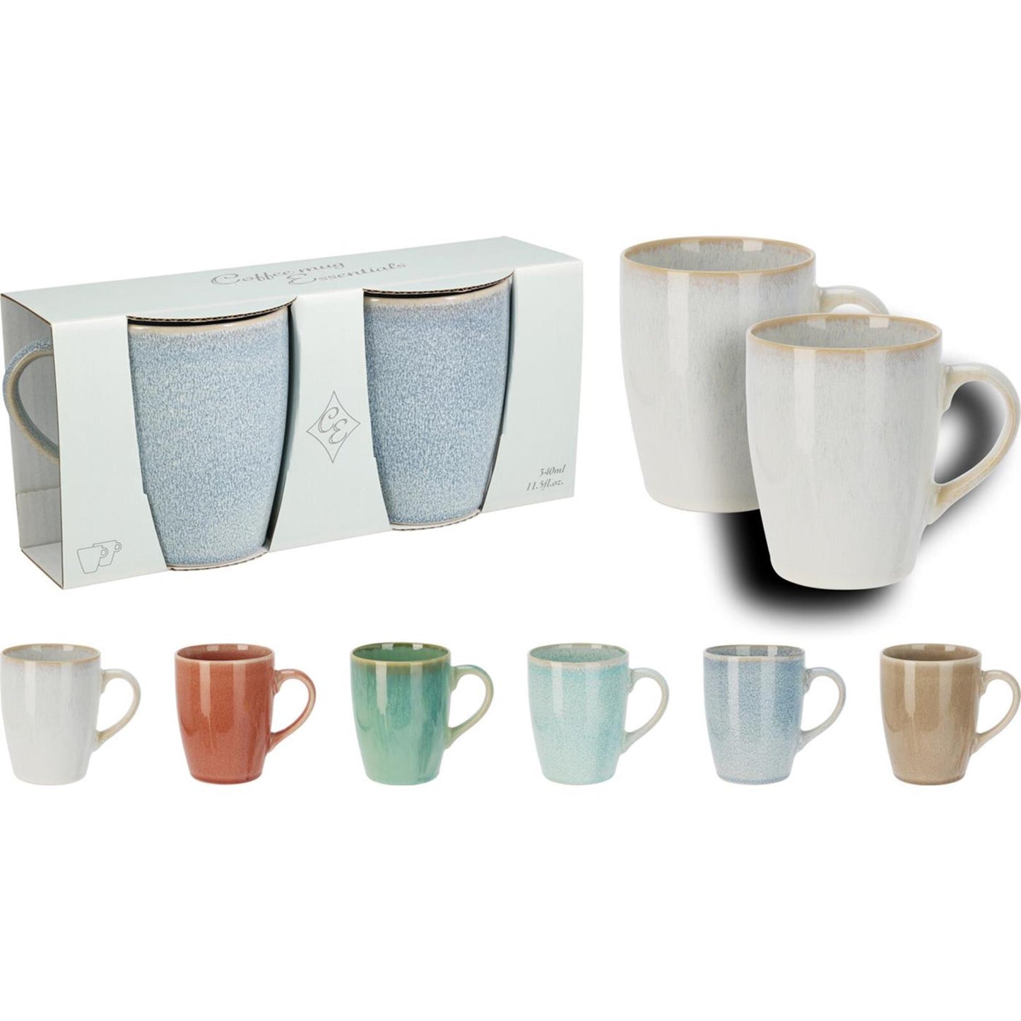 Z1 lot de 2 mugs faïence grès 340ml