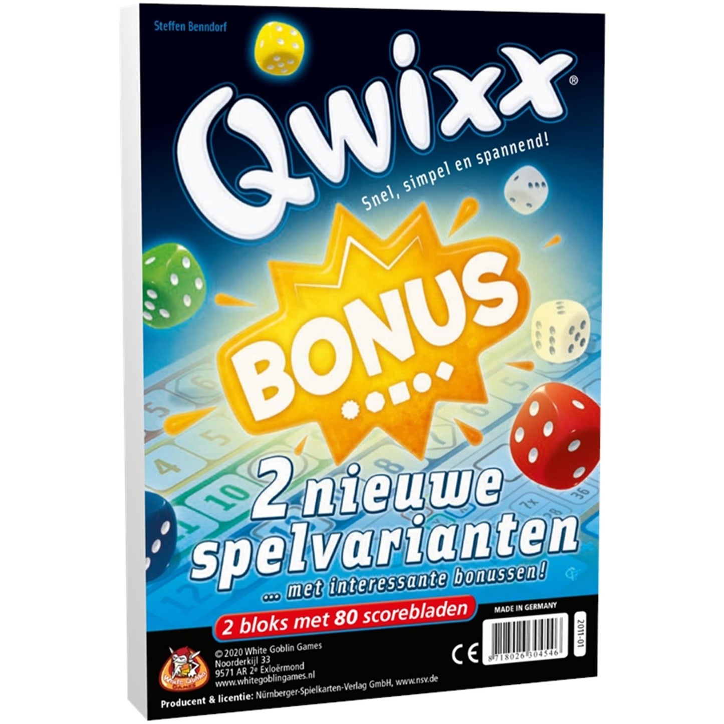 Jeux de gobelin blancs qwixx jeu bonus de dés