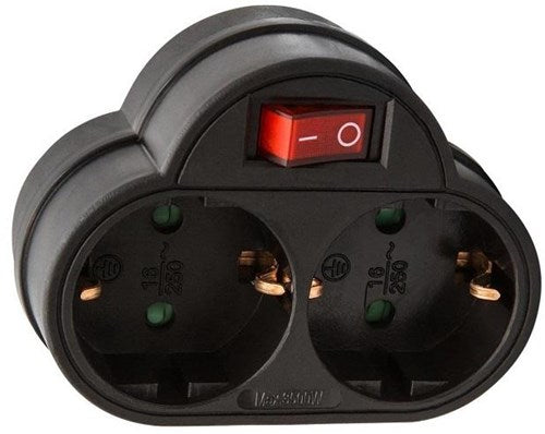 Adaptateur prise de terre 2 voies avec interrupteur noir - 6140886