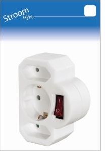 Adaptateur prise de terre 2 x euro + 1 x ra avec interrupteur blanc - 6640895