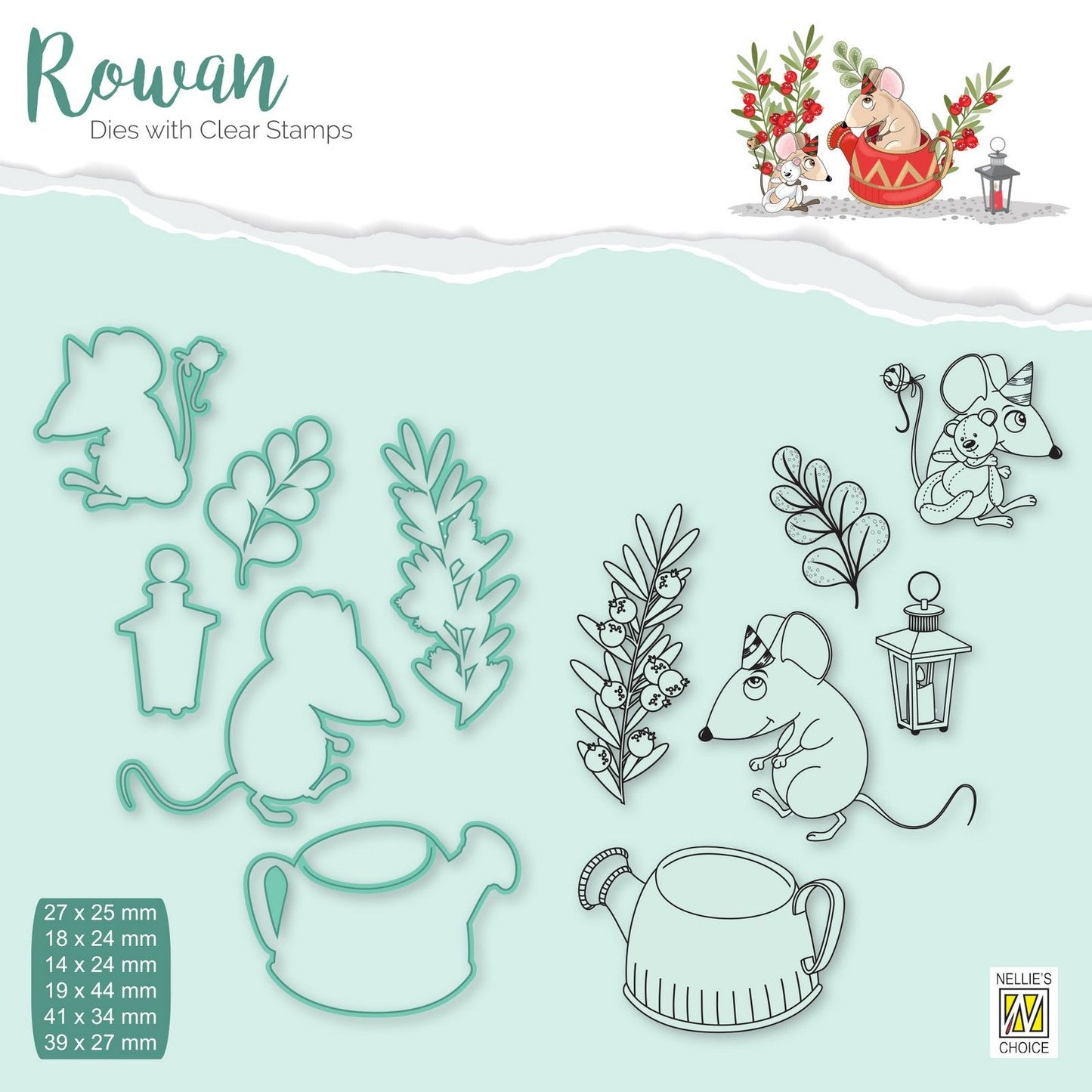 Nellie's choice • rowan cutting die clear stamp mouse watering can 12pcs.