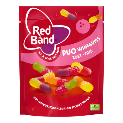 Duo de gommes au vin bandes rouges sucrées et fraîches en sachet (10x 215g)
