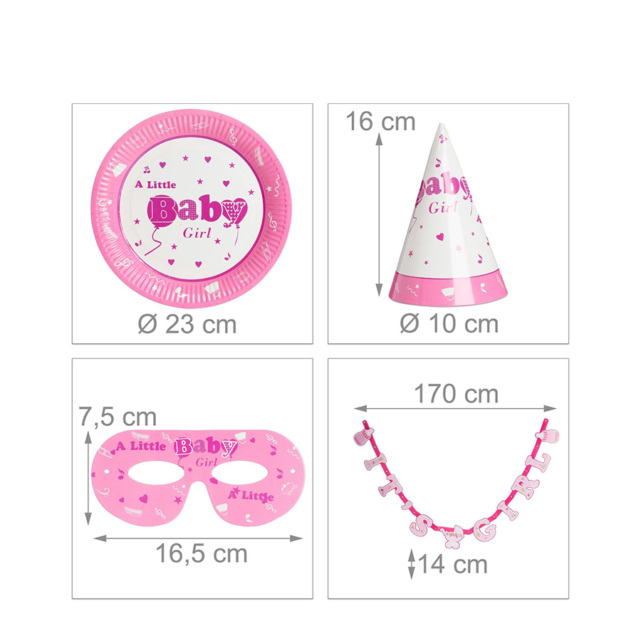 Relaxdays set de fête naissance fille 19 pièces