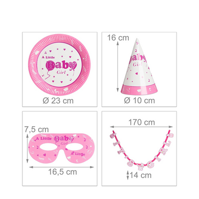 Relaxdays set de fête naissance fille 19 pièces