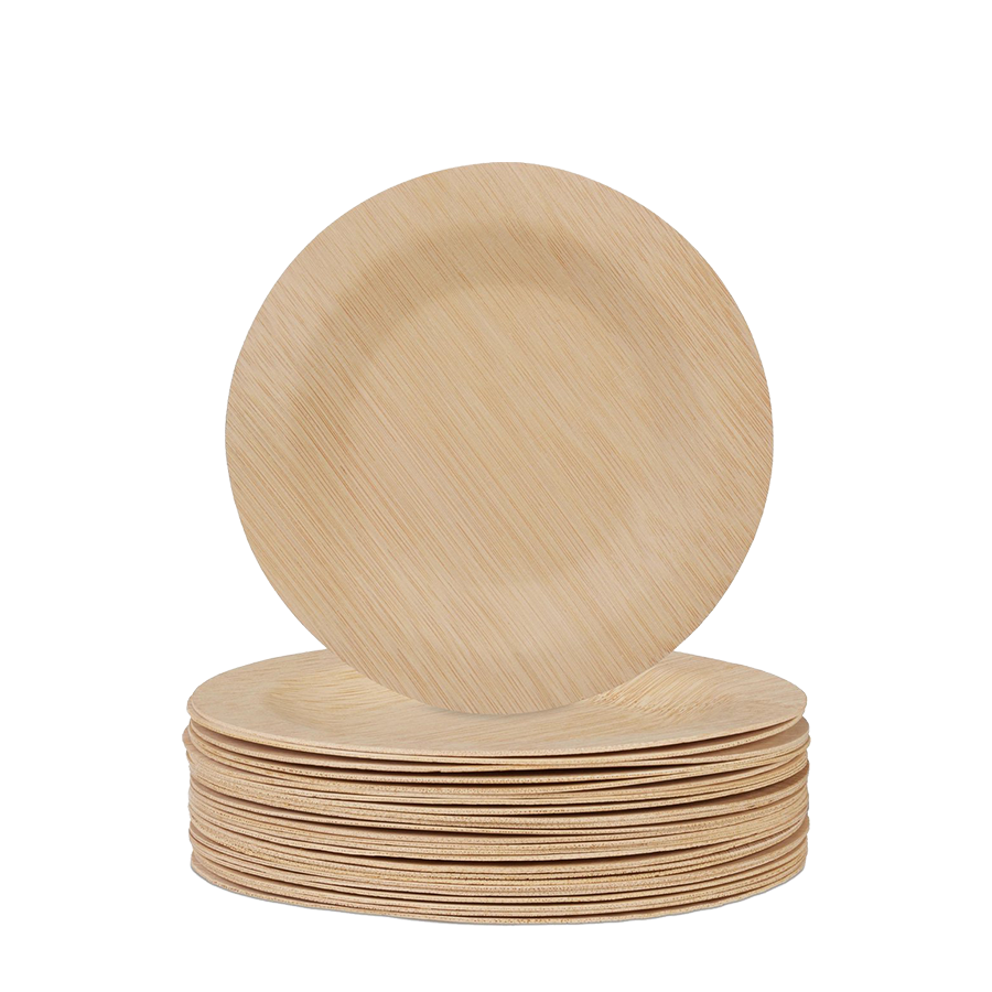 Pic relaxdays assiettes jetables bambou ronde ø18cm 25 pièces