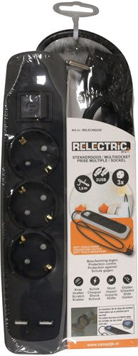 Multiprise électrique 1,5 m 3 prises 2x USB - relec492220 relec492220