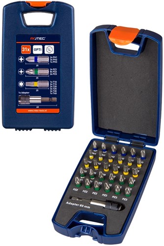 Rotec 31 pièces. 1 jeu de 4 embouts 25 mm ph pz tx + support à dégagement rapide - 8279100