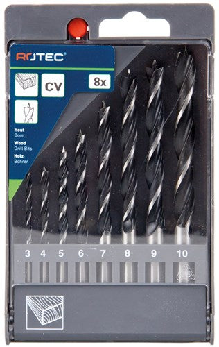 Jeu de forets hélicoïdaux à bois Rotec 8 pièces 3-10 mm