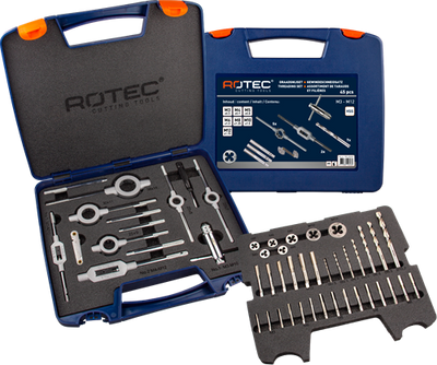 Rotec 900.2020k | jeu de plaques de taraudage et de découpe manuelles | métrique | en cas d'abdos | 45 pièces. - 900,2020k
