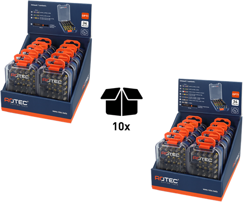 Jeu d'embouts Rotec | 34 pièces | opti-ligne | ph-pz-t-sl-h-tt-sqd + porte-embout - 827.9205