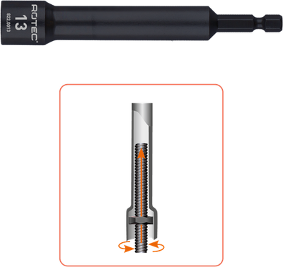 Clé à douille Rotec extra profonde | Enregistrement e6.3 bits | sw | 19x110 75mm - 822.0019