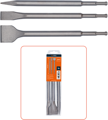 Rotec opti-line | jeu de burins sds-plus | 3 pièces (bêche plate à pointe) - 214.9000