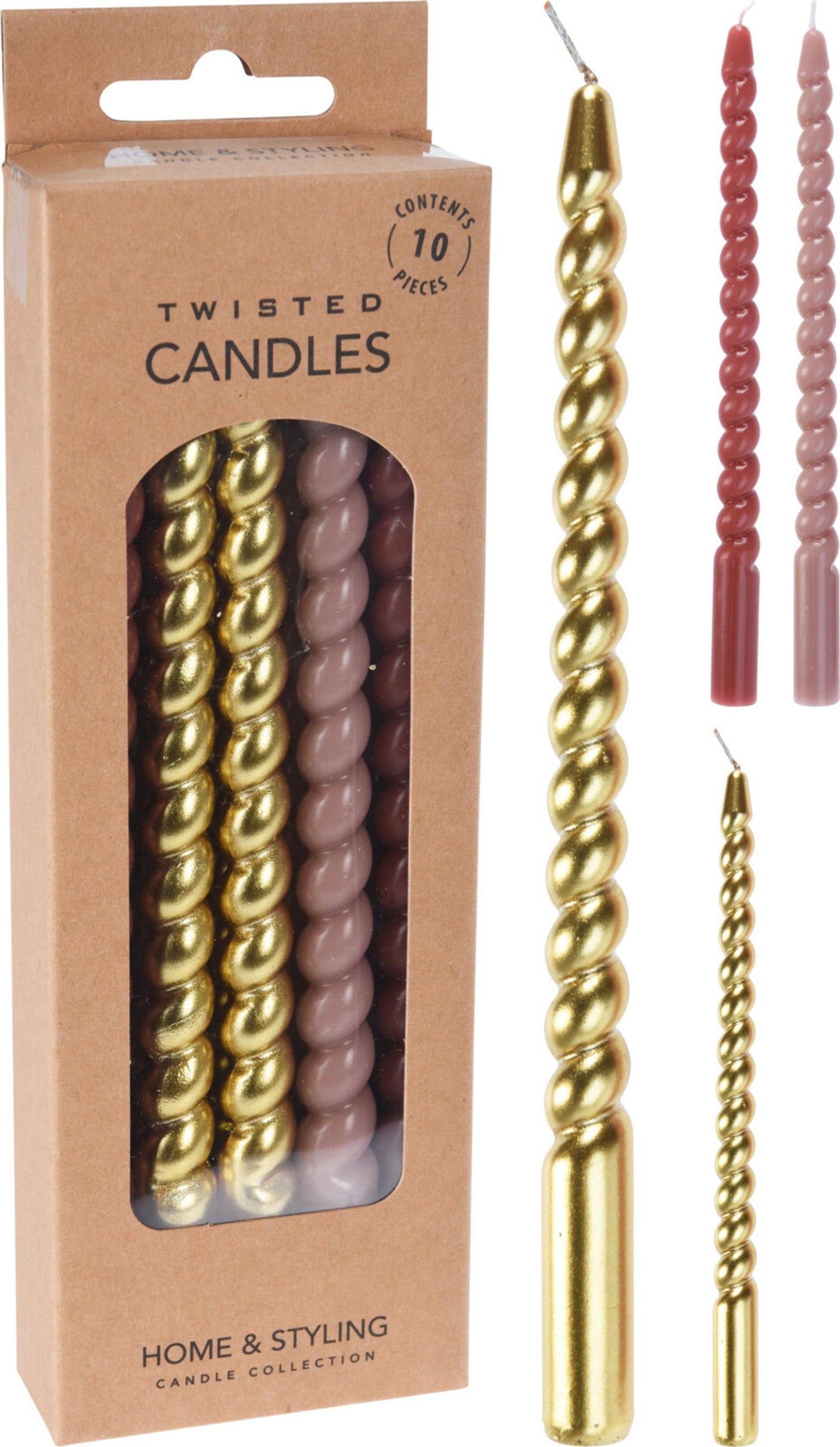 Bougies déco torsadées mini 17cm lot de 10